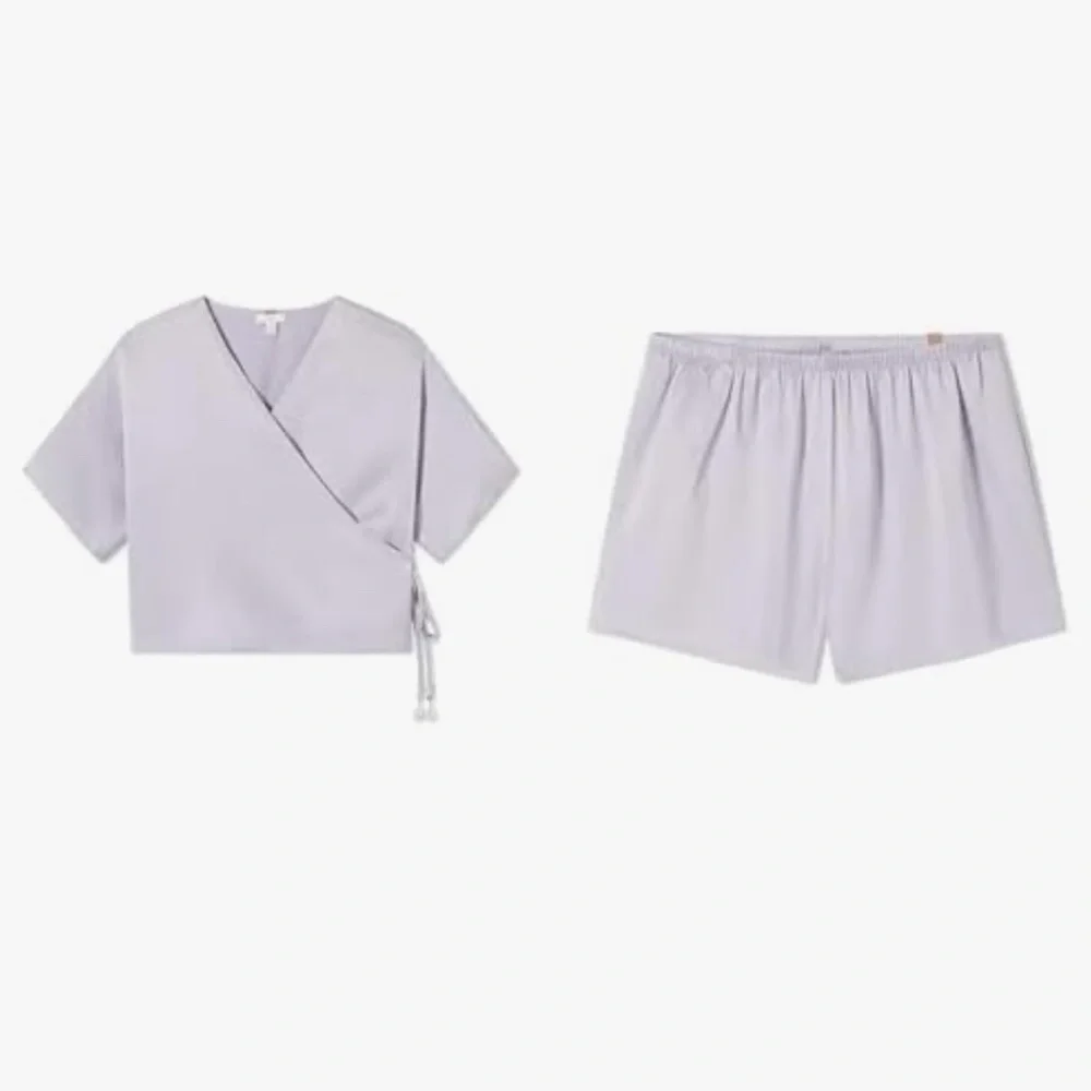 LUNYA BNWT Washable Silk Pearl Dolman Short Set in Crescent Lavender Size XS